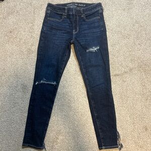 American Eagle Outfitters Dark Blue Ripped Skinny Jeans